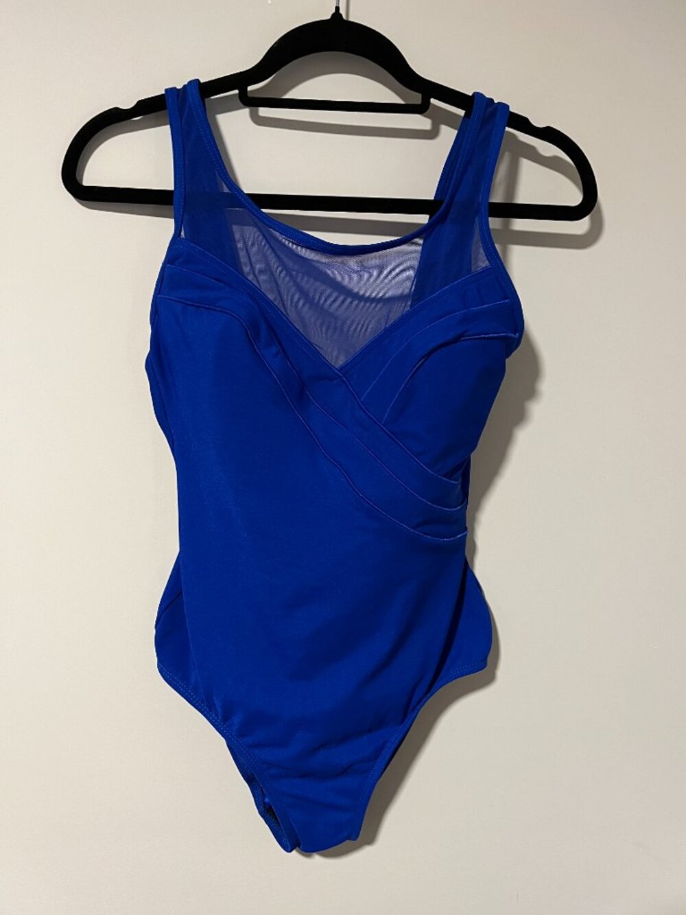 Longitude Royal Blue One-Piece Swimsuit Mesh Illusion Neckline 90s Y2K Size 10